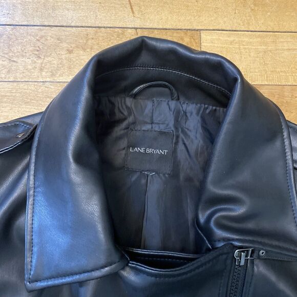 Lane Bryant Womens Jacket Size L? Black Polyester Faux Leather Bomber - Picture 2 of 16